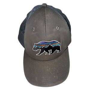 Patagonia Trucker Hat Ball Cap Gray Fitz Roy Bear Mesh SnapBack Worn Athleisure